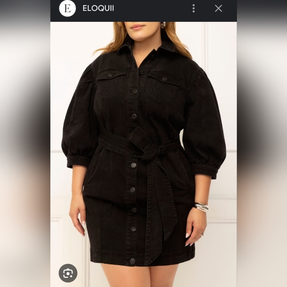Eloquii Mini Belted Black Jean Jacket Dress Western